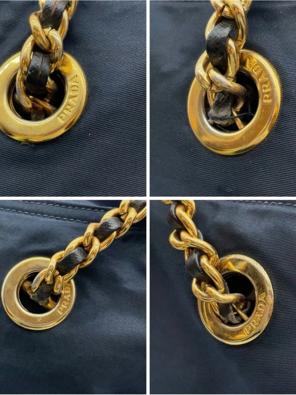 Prada Plate Quilted Tessuto/Navy Nylon Chain Shoulder Bag